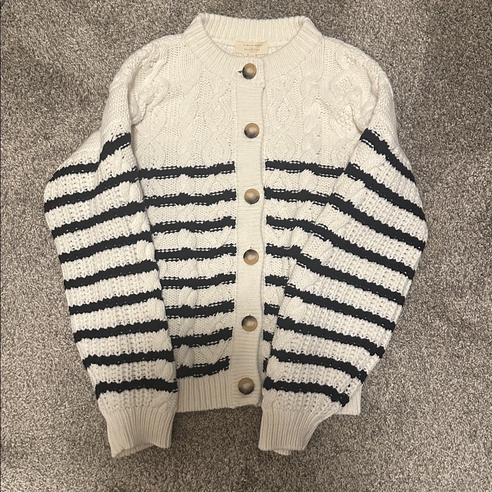 Sezane Sean Cardigan Ecru / Navy - Size XL - Picture 7 of 7